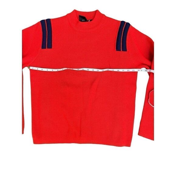 Vintage 80’s Wool Ski Sweater Red W/ Blue Stripping Mock Neck Men’s M - Picture 4 of 12